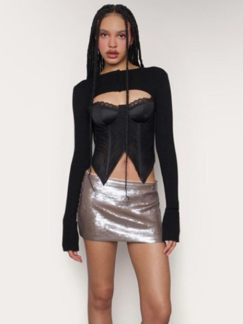 Danielle Guizio Low Rise Rose Gold Champagne Sequin Skirt
